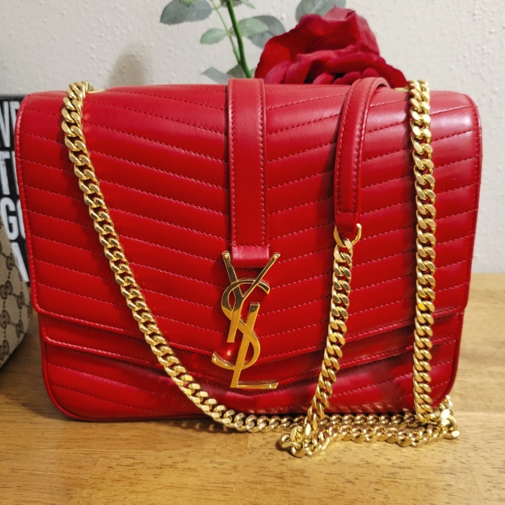 Yves Saint Laurent Red Crossbody Bag with Gold Chain
